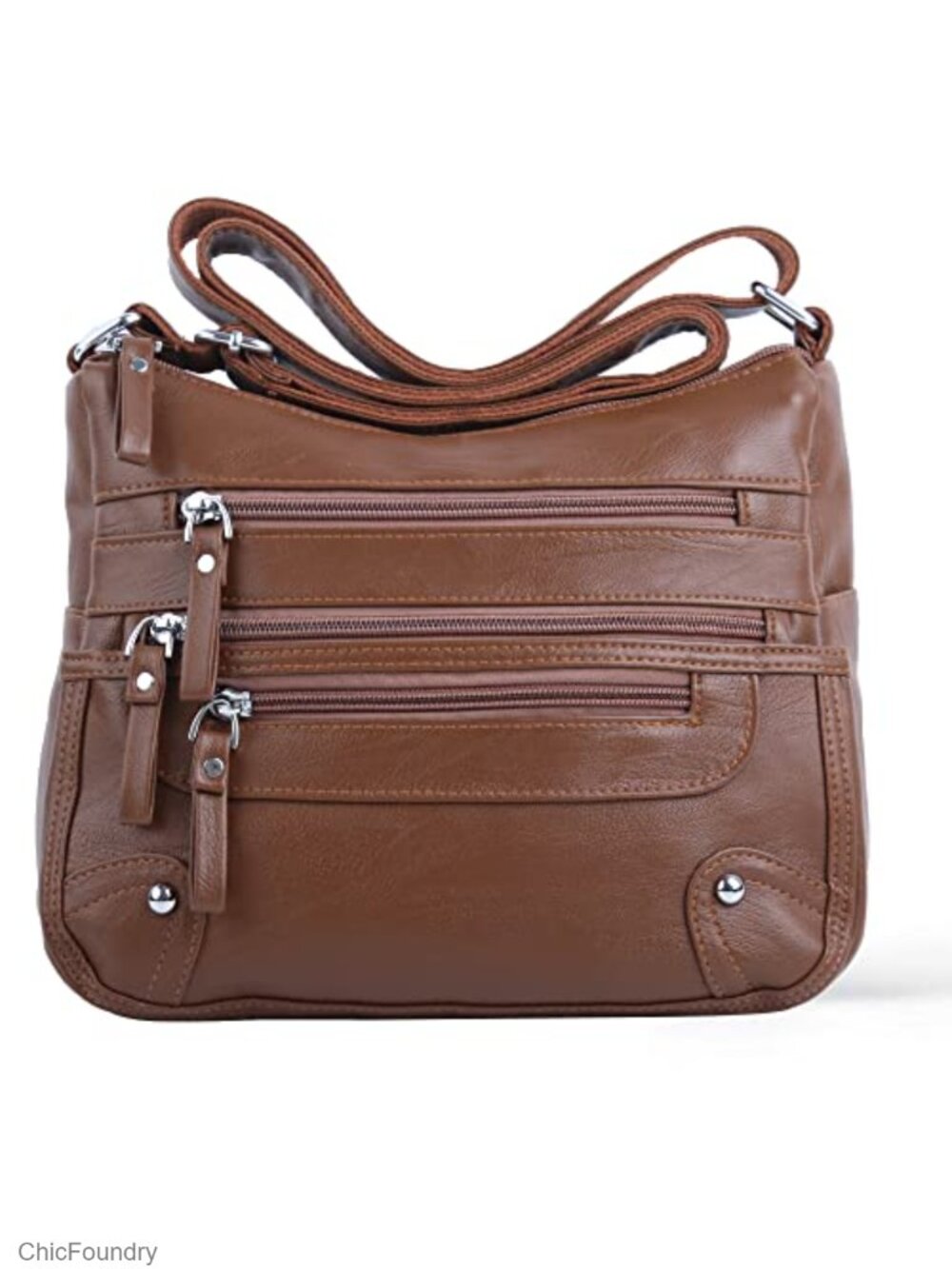 Vegan Leather Crossbody Bag with 10 Pockets for Women Lightweight Shoulder Purse